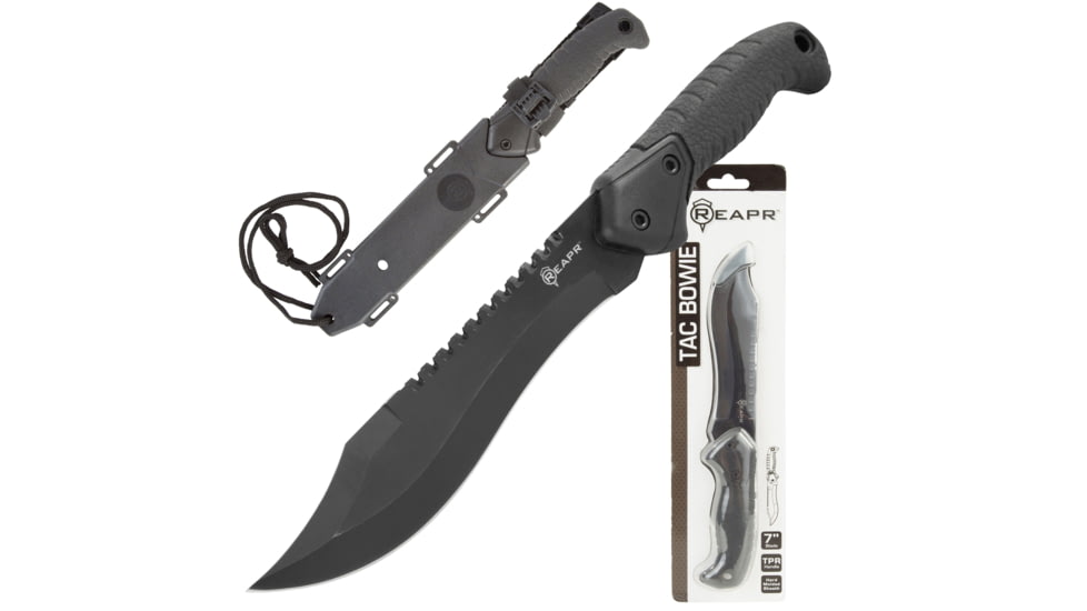 Reapr TAC Bowie Fixed Blade Knife, 7in, 420 Stainless Steel, TPR Handle, Satin Stainless, 11001