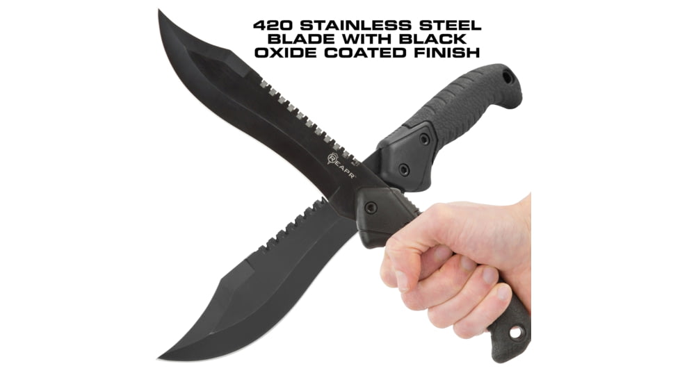 Reapr TAC Bowie Fixed Blade Knife, 7in, 420 Stainless Steel, TPR Handle, Satin Stainless, 11001