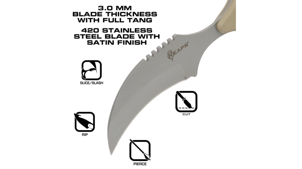 Reapr Tac Talon Fixed Blade Knife, 3in, 420 Stainless Steel, Talon Blade, Black / Desert Tan, 11041
