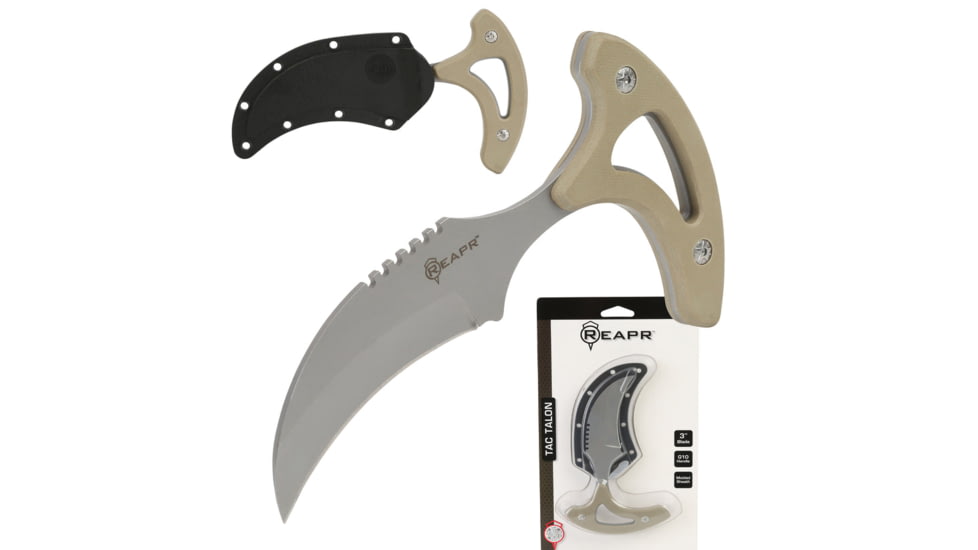 Reapr Tac Talon Fixed Blade Knife, 3in, 420 Stainless Steel, Talon Blade, Black / Desert Tan, 11041