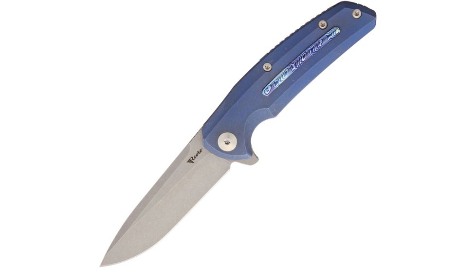 Reate Knives Epoch Framelock Blue Folding Knife,3.75in,Standard Edge,Drop Point,Stonewash,Blue,Titanium Handle REAEP1