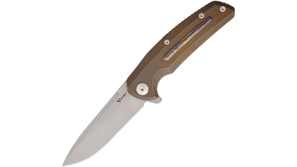 Reate Knives Epoch Framelock Bronze Folding Knife,3.75in,Standard Edge,Drop Point,Stonewash,Titanium Handle REAEP2