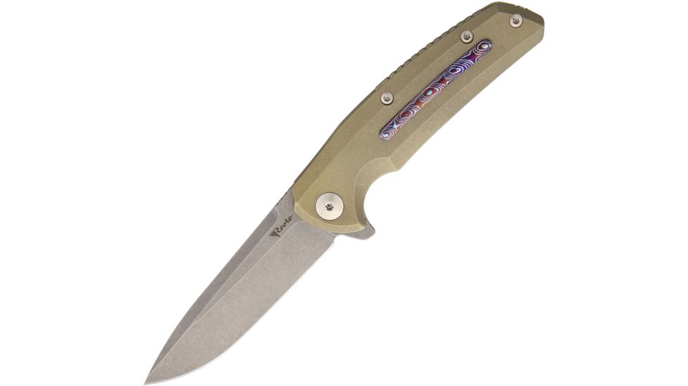 Reate Knives Epoch Framelock Golden Folding Knife,3.75in,Standard Edge,Drop Point,Stonewash REAEP4
