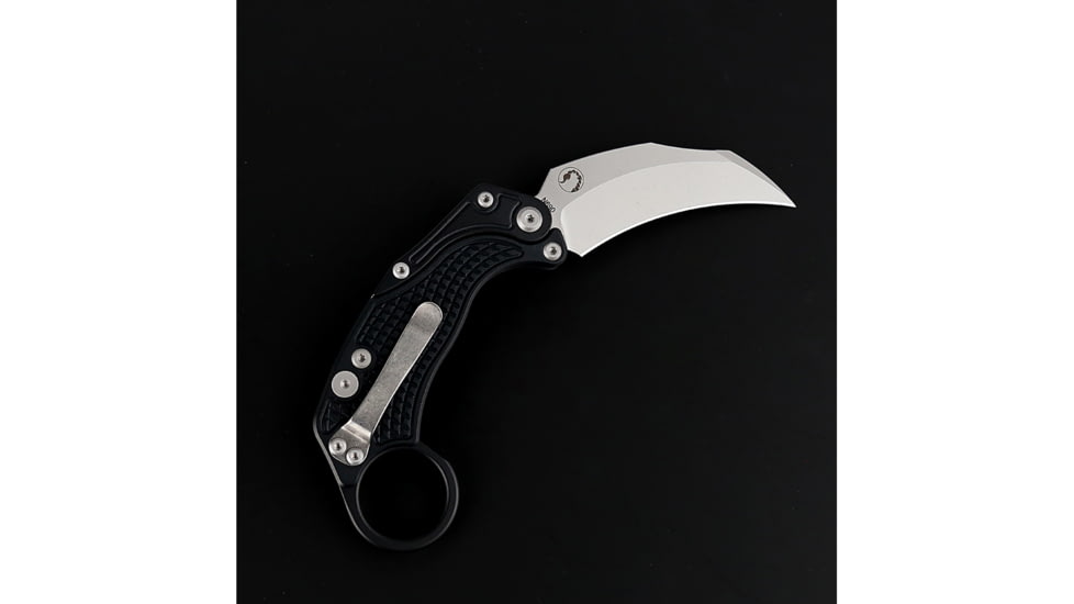 Reate Knives EXO-K Black SW Folding Knife, 4.5in Closed, 3in Stonewash Bohler N690 SS Karambit Blade, Black Oxide Aluminum Handle, EXO-K BLK SW