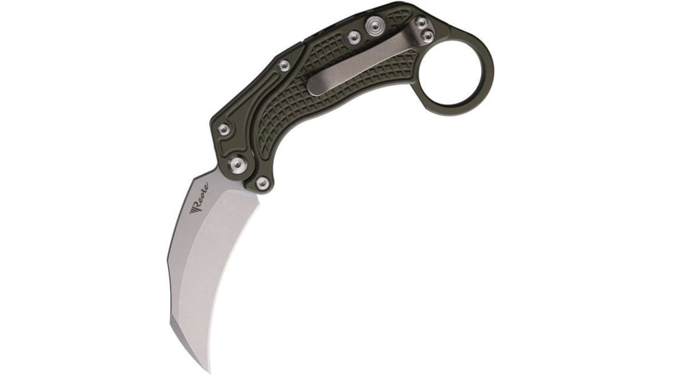 Reate Knives EXO-K Green SW Folding Knife, 4.5in Closed, 3.13in Stonewash Bohler N690 SS Hawkbill Blade, Green Textured Aluminum Handle, EXO-K GREEN SW