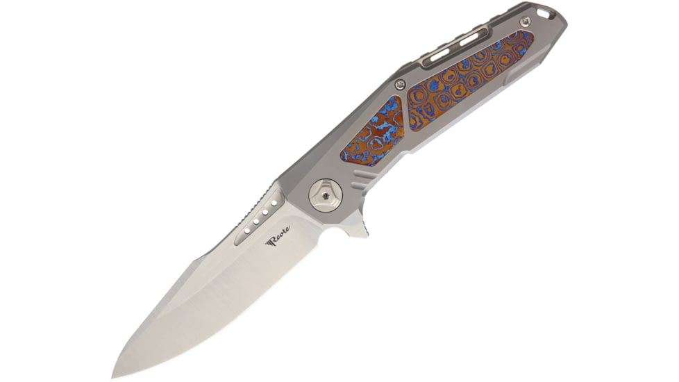 Reate Knives K3 Framelock Mokuti Folding Knife, 4in Satin Cts-204P SS Drop Point, Gray Titanium Handle, Pocket Clip, Mokuti Handle Inlay, Black Nylon Case, K3DPSM