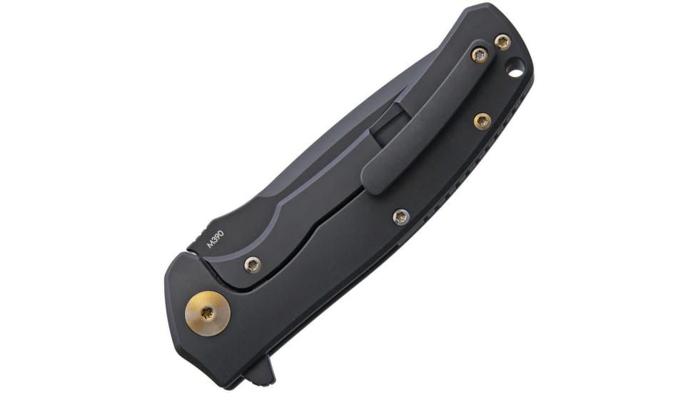 Reate Knives Mini Horizion Framelock Folding Knife, 3.5in Black Pvd Coated Bohler M390 SS Drop Point, Black Pvd Coated Titanium Handle With Carbon Fiber Inlay, Pocket Clip, REA05