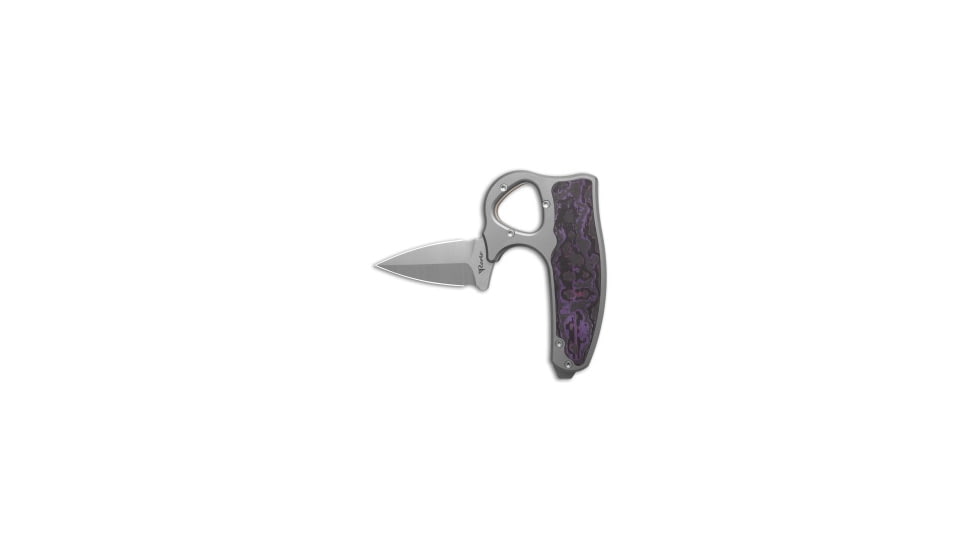 Reate Knives Reate EXO-D Button Lock Knife BB Ti + Purple Haze FatCarbon 2.7" Belt Satin, Black/Gray/Purple, ELMAX, adult, BHQ-212712