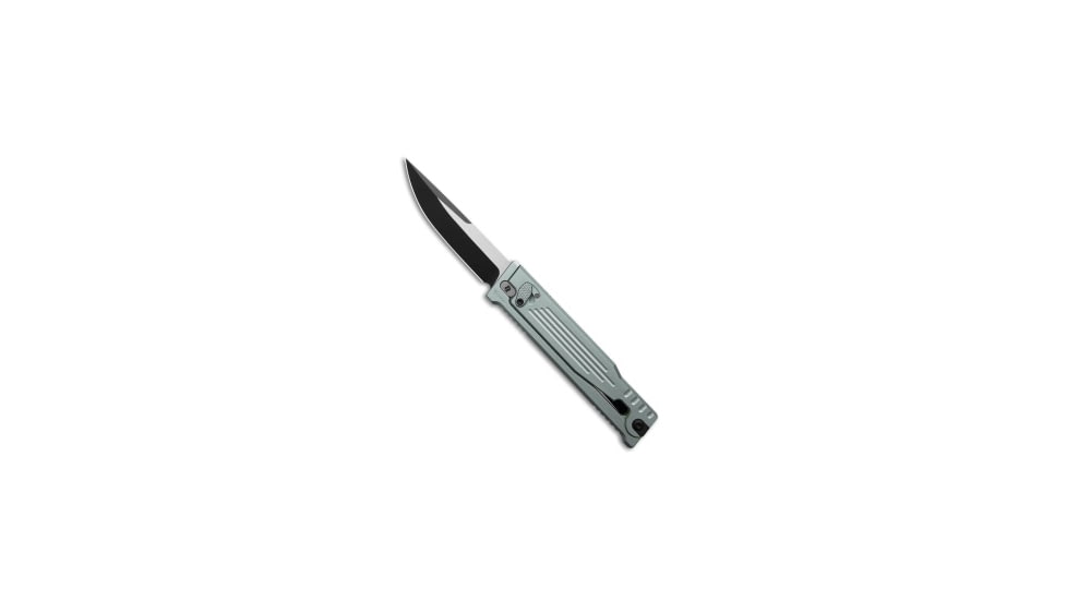 Reate Knives Reate EXO-OG Drop Point OTF Gravity Knife Gray Line Aluminum 3.75" Black, Gray, Nitro-V, adult, BHQ-229422