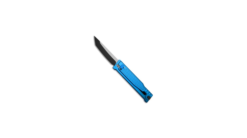 Reate Knives Reate EXO-OG Tanto OTF Gravity Knife Blue Frag Aluminum 3.75" Two-Tone Elmax, Blue, Elmax, adult, BHQ-226727
