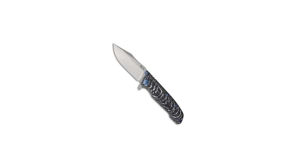 Reate Reate Knives 9D-V2 Frame Lock Knife Gray Ti/White Storm FatCarbon 3.5" Satin, Black/White, CPM 154, adult, BHQ-227697