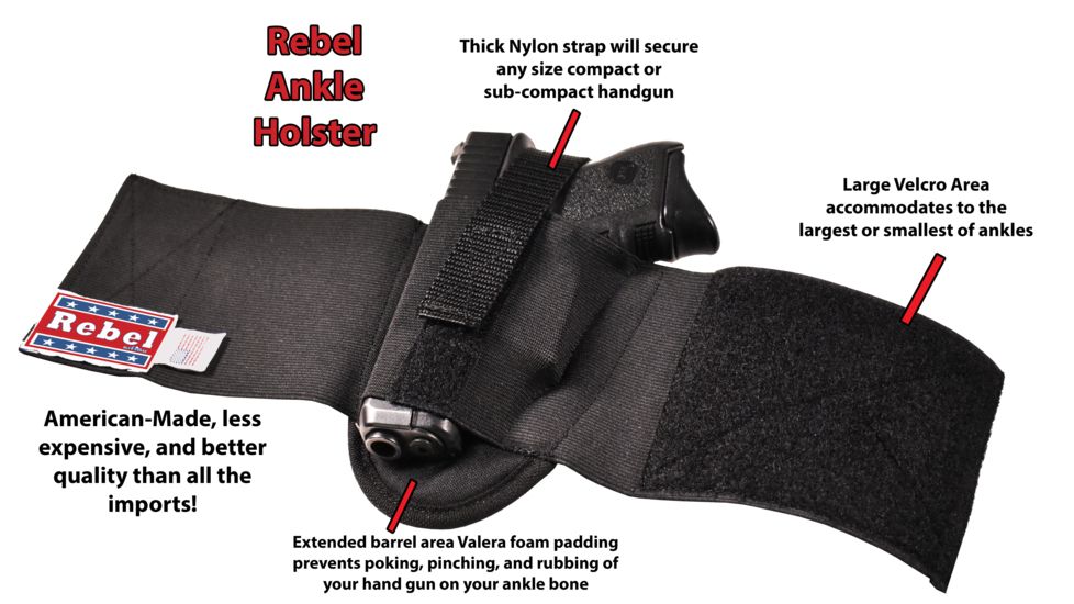 Rebel Ankle Holster, Black, Amidextrous, Sub-Compact and Compact, REBEL-ANKLE