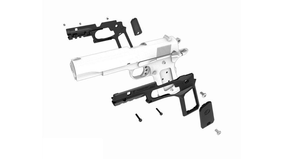 Recover Tactical 1911 Grips with Integrated Rail Adapter and Changeable Panels, Black Frame with Black and Phantom Gray Panels, CC3P-0104
