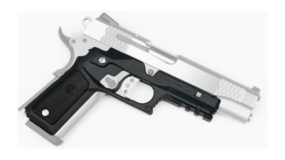 Recover Tactical 1911 Grips with Integrated Rail Adapter and Changeable Panels, Black w/ Grey &amp; Black, CC3P-0104