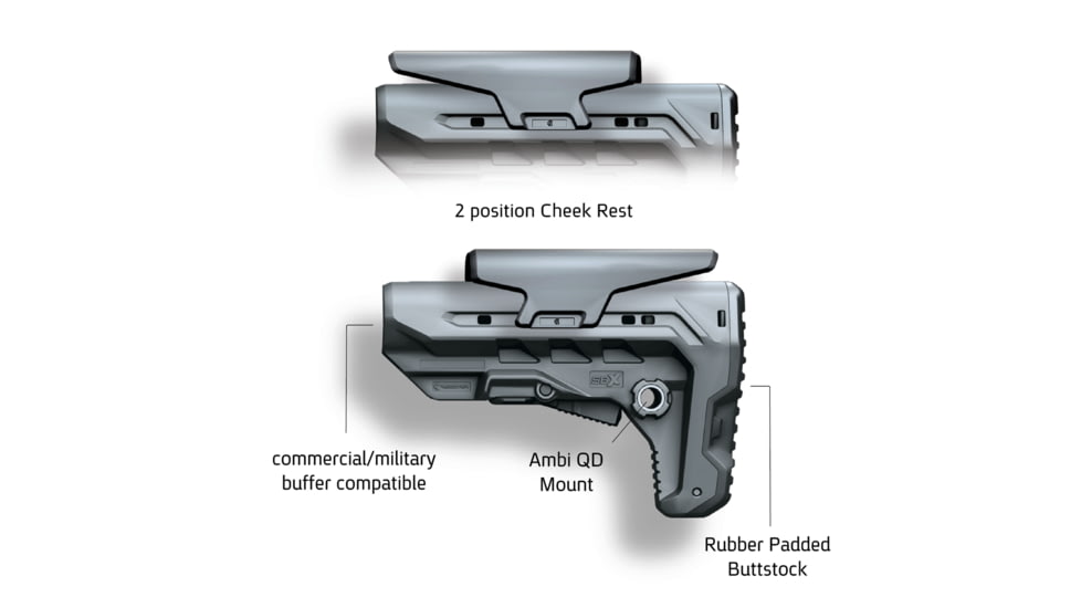 Recover Tactical SBX AR Compact Buttstock P-IX &amp; 20/20X Compatible, Black, SBX-01