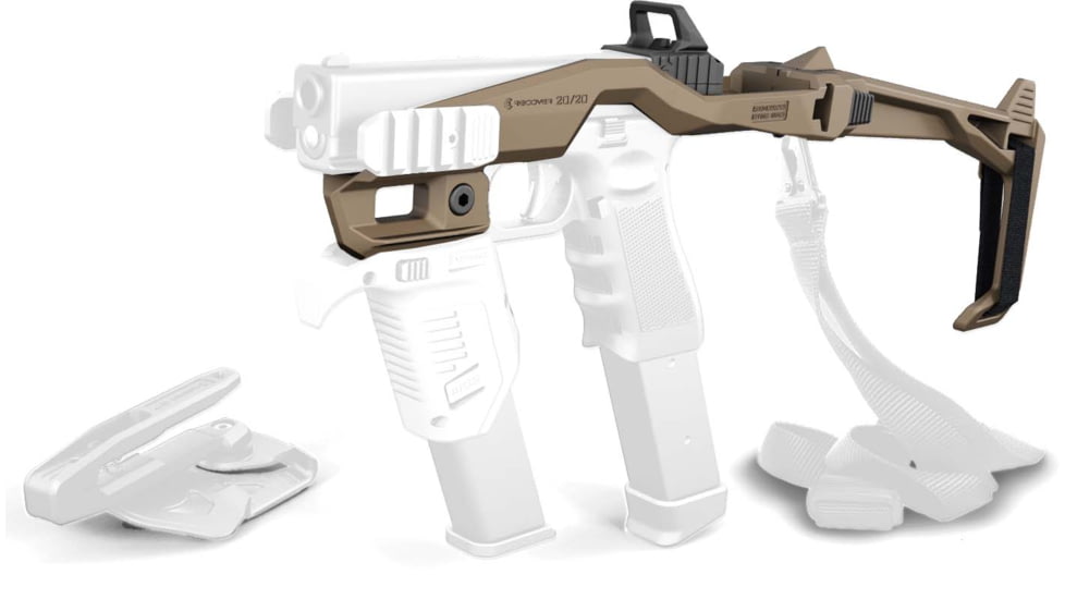 Recover Tactical Stabilizer Kit Base, Brace w/ Strap plus Charging Handle High And Low, Tan, Medium, 20/20BT