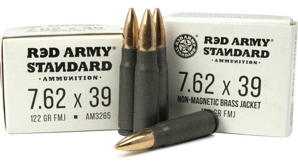 Red Army Standard 7.62x39mm 122 Grain Full Metal Brass Jacket Steel Cased Centerfire Rifle Ammo, 20 Rounds, AM3265
