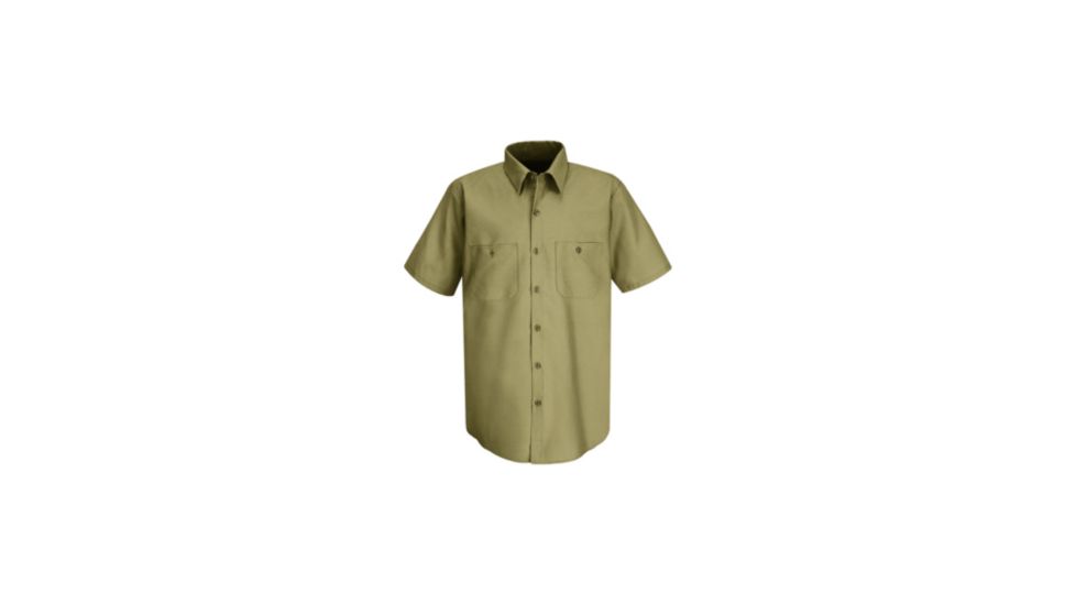 Red Kap Wrinkle-Resistant Cotton Work Shirt, Men, Khaki, SSXXL SC40KHSSXXL