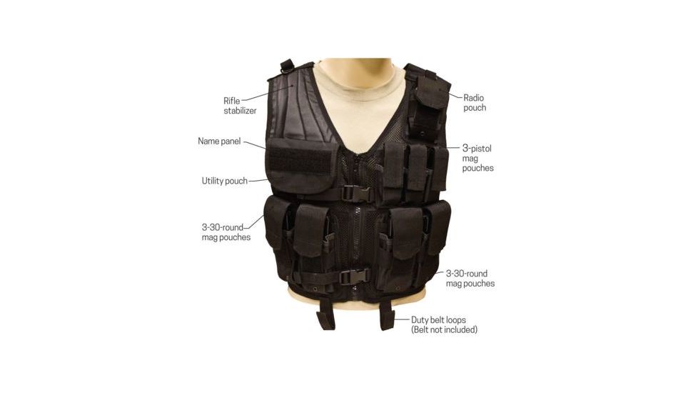 Red Rock Outdoor Gear Tactical Assault Vest - Black, One-Size 610T