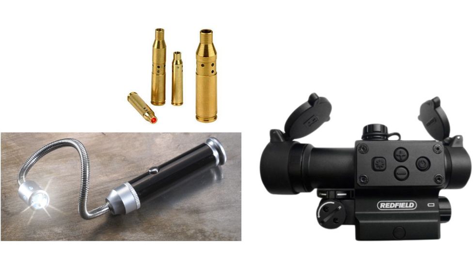 Redfield Counterstrike Red Dot Sight, Matte, Black 117850 w/ SightMark Laser Bore Sights SM39001 and Real Avid Magnetic Bore Light AVBR101-B