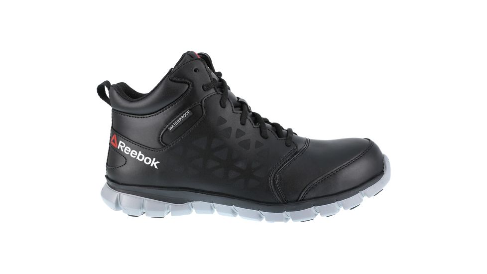 Reebok Sublite Cushion Athletic Mid Cut, Alloy Toe Work Shoe - Mens, Medium, Waterproof, Black/Grey, 4, 690774498860