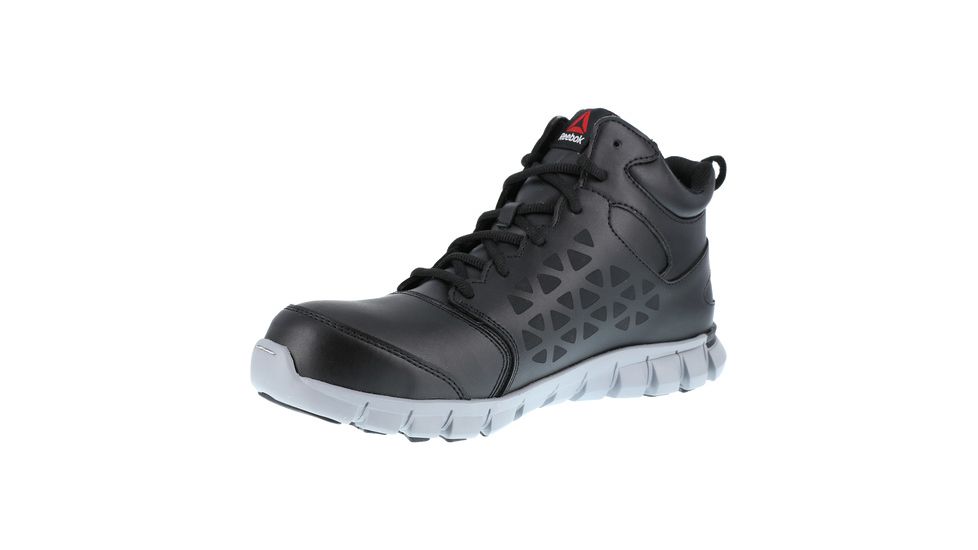 Reebok Sublite Cushion Athletic Mid Cut, Alloy Toe Work Shoe - Mens, Medium, Waterproof, Black/Grey, 4, 690774498860