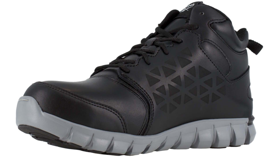 Reebok Sublite Cushion Athletic Mid Cut, Alloy Toe Work Shoe - Mens, Wide, CushGuard Metatarsal Guard, Black, 4, 690774456235