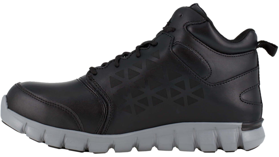 Reebok Sublite Cushion Athletic Mid Cut, Alloy Toe Work Shoe - Mens, Wide, CushGuard Metatarsal Guard, Black, 4, 690774456235