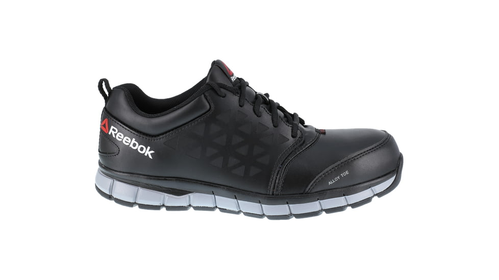 Reebok Sublite Cushion Athletic Oxford, Alloy Toe Mid Work Shoe - Women's, 10 US, Wide, Black/Grey, 690774452183