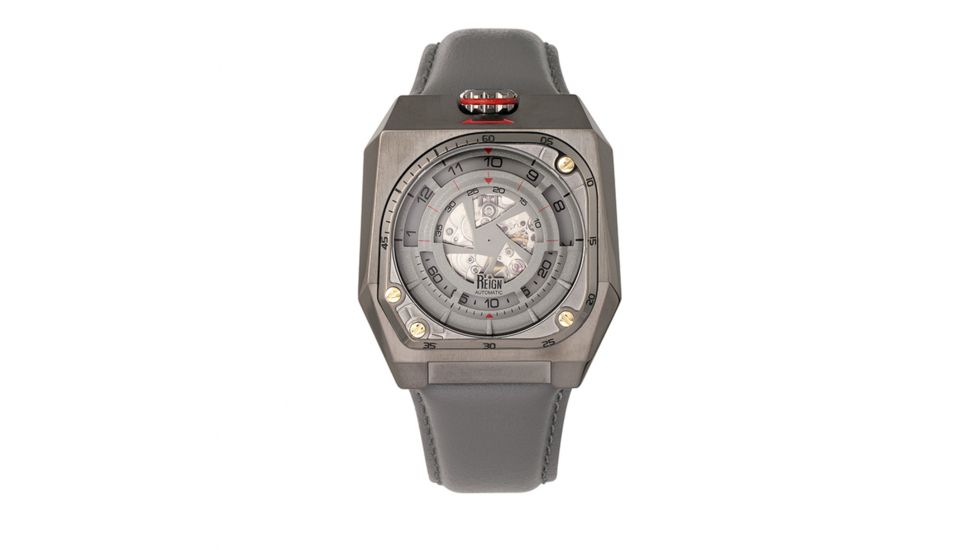 Reign Asher Automatic Sapphire Crystal Leather-Band Watch, Gunmetal/Grey, One Size, REIRN5103