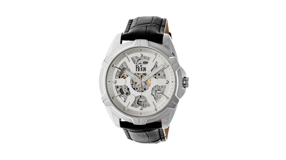 Reign Carlisle Automatic Skeleton Dial Leather-Band Watch, Silver, Standard REIRN4203