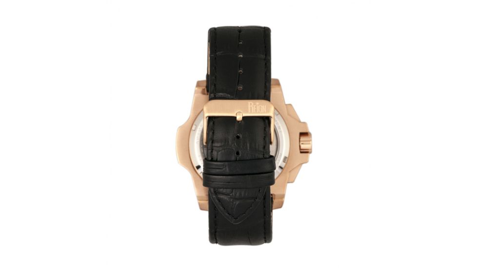 Reign Commodus Automatic Skeleton Leather-Band Watch, Rose Gold/Black, One Size, REIRN4005