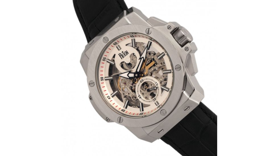 Reign Commodus Automatic Skeleton Leather-Band Watch, Silver, One Size, REIRN4001