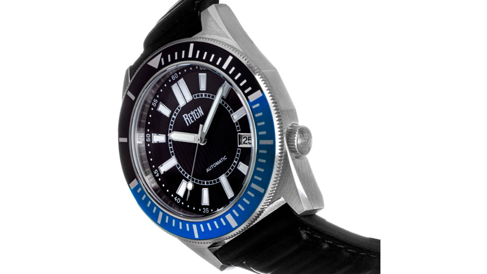 Reign Francis Leather-Band Watch w/Date, Black/Blue, One Size, REIRN6303