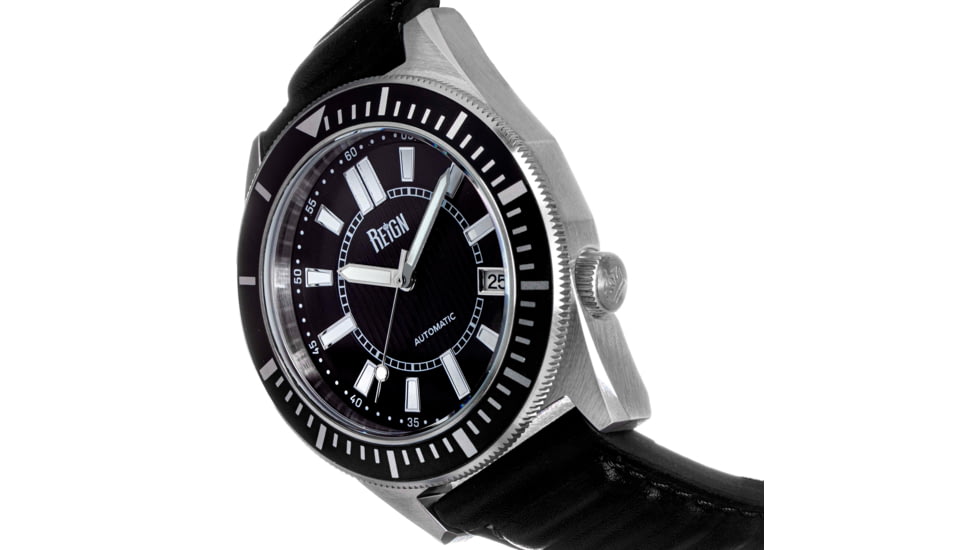 Reign Francis Leather-Band Watch w/Date, Black, One Size, REIRN6302