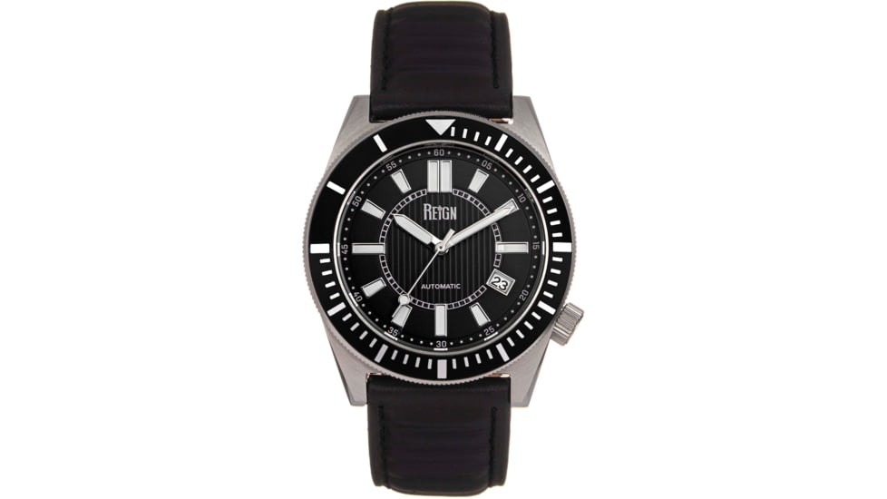 Reign Francis Leather-Band Watch w/Date, Black, One Size, REIRN6302