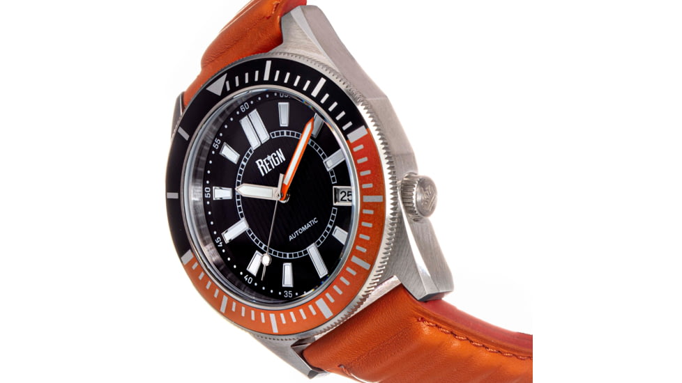 Reign Francis Leather-Band Watch w/Date, Black/Orange, One Size, REIRN6305