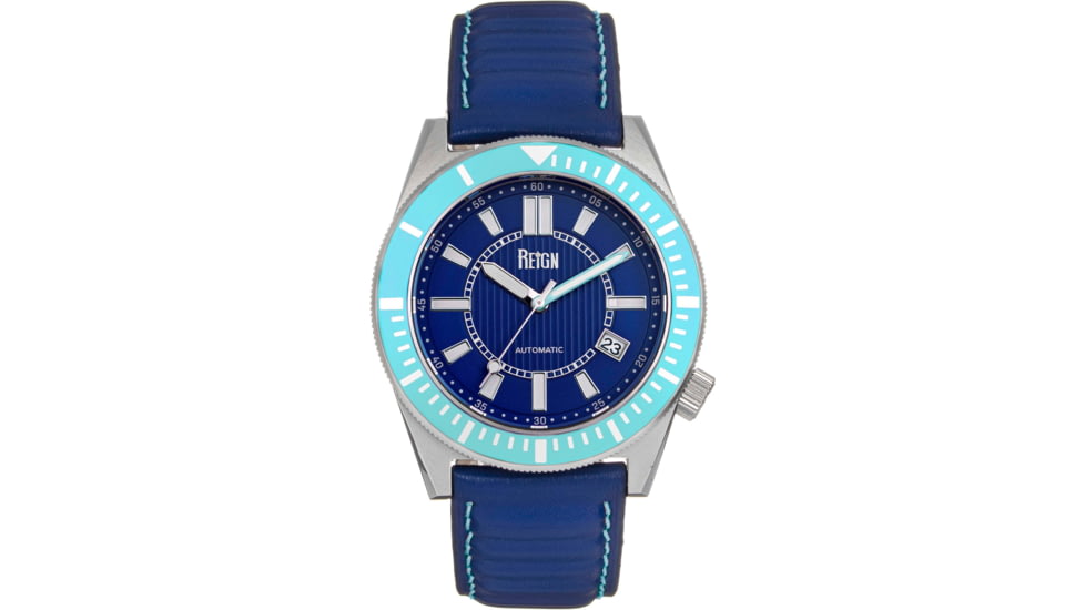 Reign Francis Leather-Band Watch w/Date, Blue, One Size, REIRN6307