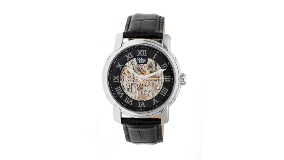 Reign Kahn Automatic Skeleton Dial Leather-Band Watch, Black REIRN4304