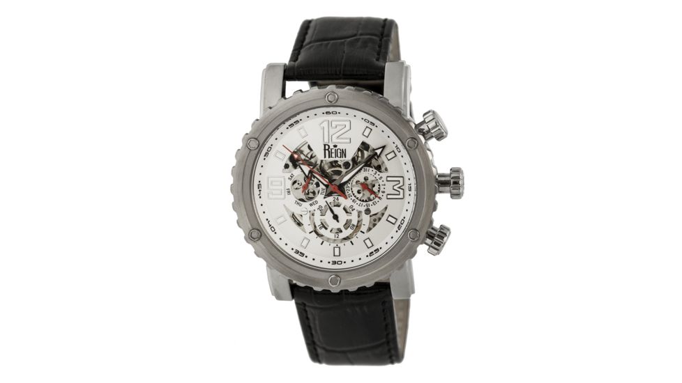 Mens Alpin Watch,45mm,White Dial,Silver Bezel,Black Leather Strap