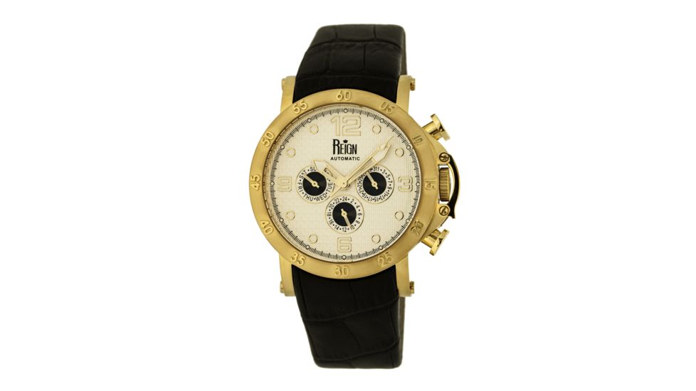 Mens Toretto Watch,44mm,Ivory Dial,Gold Bezel,Black Strap