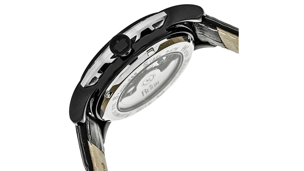 Reign Mens Stavros Automatic Skeleton Dial Crocodile-Embossed Leather Strap Watch Silver Bezel, Black/Circle-shaped Case, Grey/analog Dial, Black Hands REIRN3704