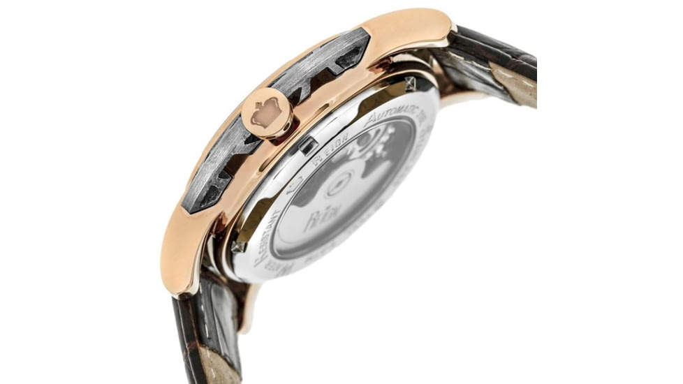 Reign Mens Stavros Automatic Skeleton Dial Crocodile-Embossed Leather Strap Watch Silver Bezel, Rose Gold/Circle-shaped Case, White/analog Dial, Rose Gold Hands REIRN3703