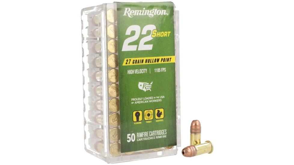 Remington 22 Short .22 Long Rifle 27 Grain Lead Hollow Point Brass Cased Pistol Ammo, 50 Rounds, R21003