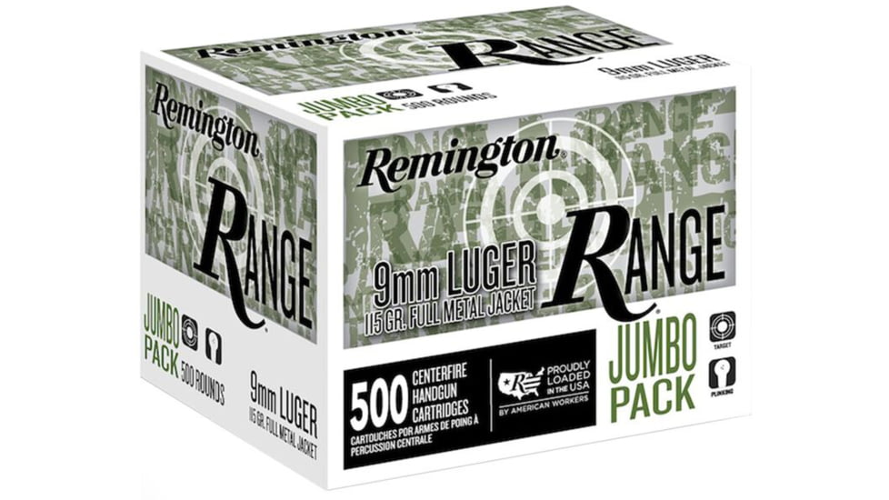 Remington 9mm Luger 115 Grain FMJ Range Handgun Centerfire Pistol Ammunition, R27779