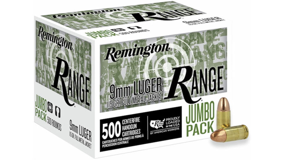 Remington 9mm Luger 115 Grain FMJ Range Handgun Centerfire Pistol Ammunition, R27779