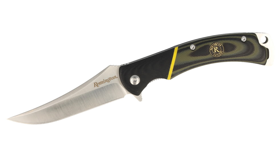 Remington Cutlery Hunter Trailing Point Fixed Blade Knife, 4in Closed Length, Stainless Steel Blade, G10 Handle, Green/Black, 15632