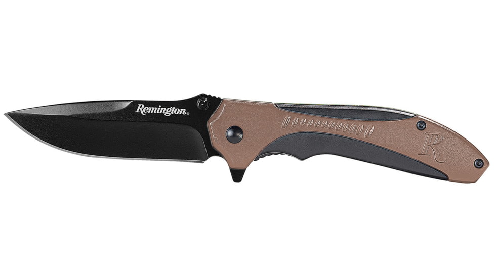 Remington Cutlery Sportsman Folding Knife, 4.5in Closed Length, Stone Washed Blade, Polymer Handle, Tan/Black, 15669