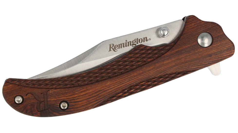 Remington Cutlery Woodland Liner Lock Folding Knife, 4in Closed Length, Stainless Steel Blade, Wood Handle, 15662