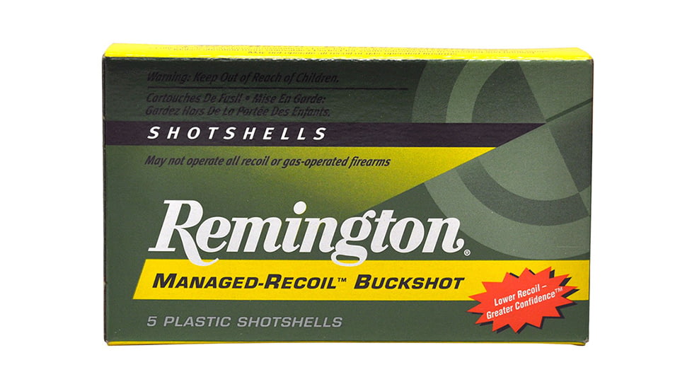 Remington Managed-Recoil Buckshot 12 Gauge 8 Pellet 2.75in #00 Buck Centerfire Shotgun Buckshot Ammo, 5 Rounds, 20282